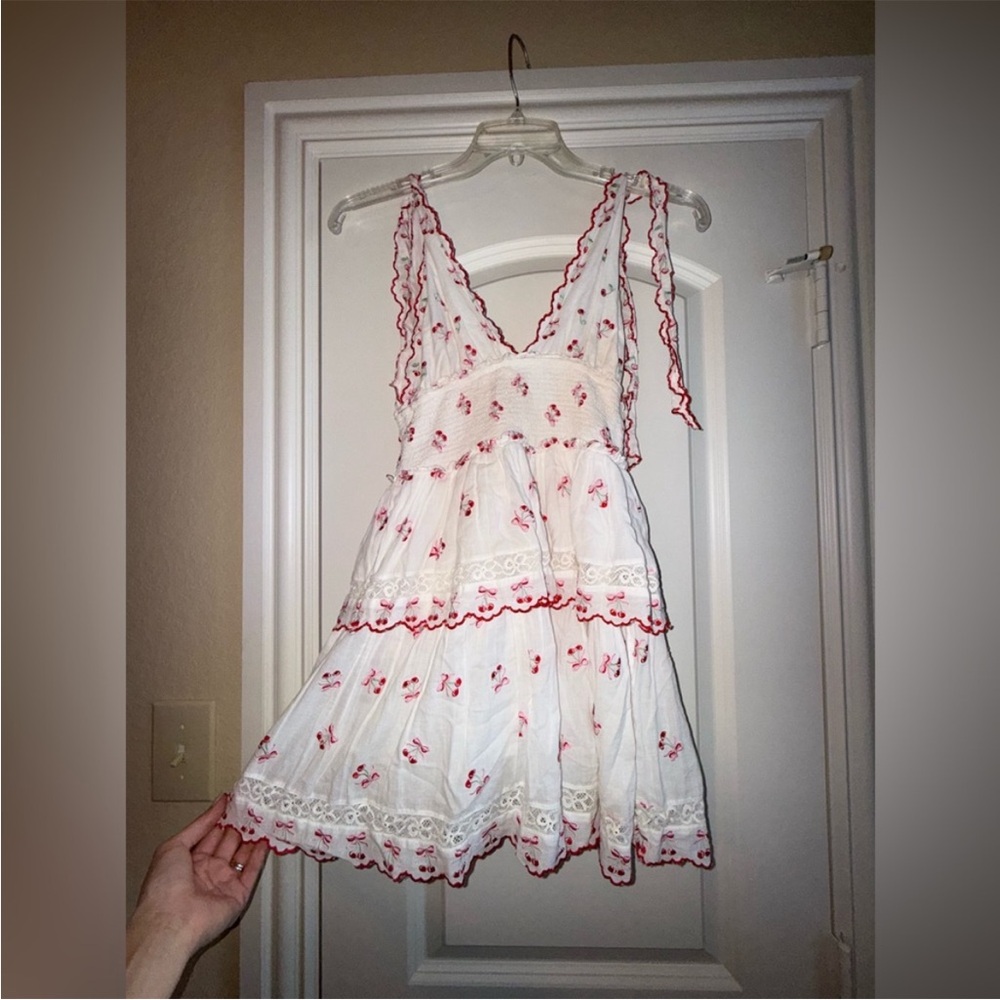 LoveShackFancy Soira Cotton Cherry Mini Dress size medium - Picture 4 of 5